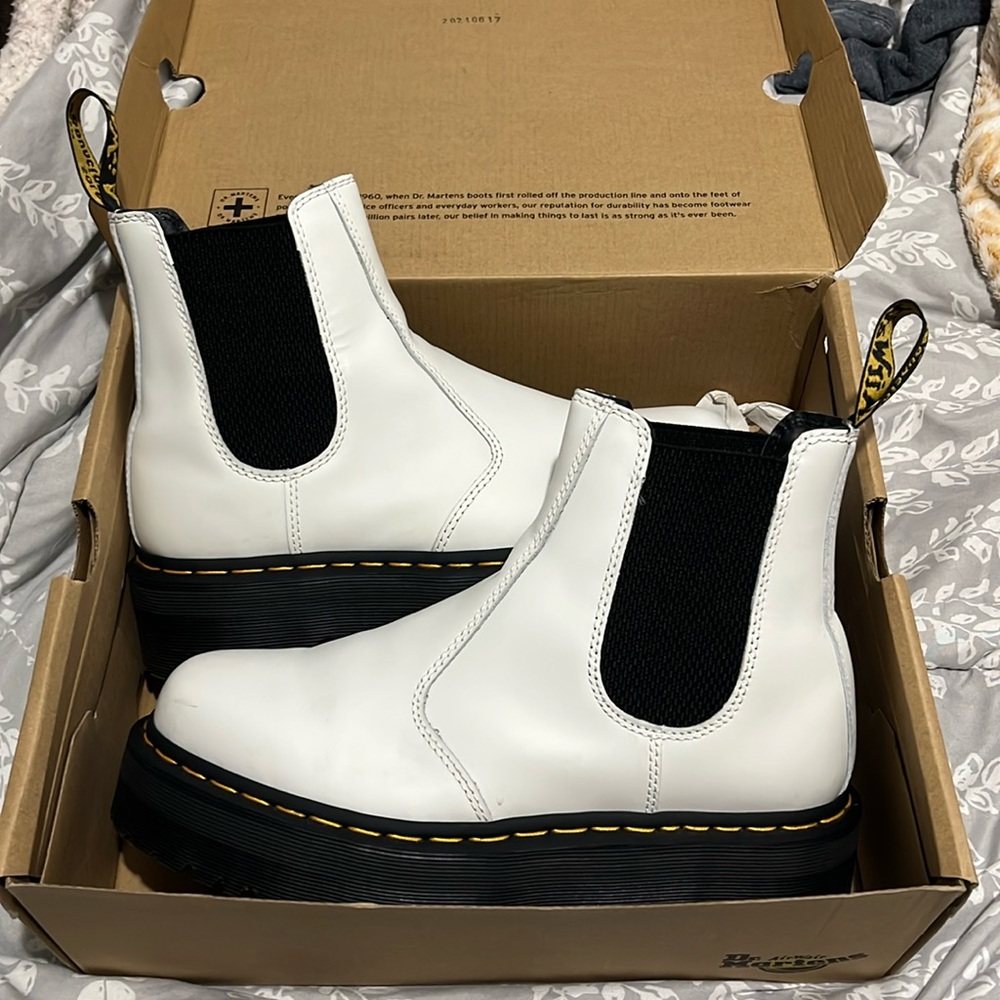 White Dr. Martin Chelsea slip on platform boots